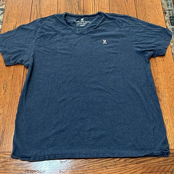 Psycho Bunny V Neck T Shirt Womens Size 8 Blue Grey 100% Pima Cotton - Picture 1 of 7